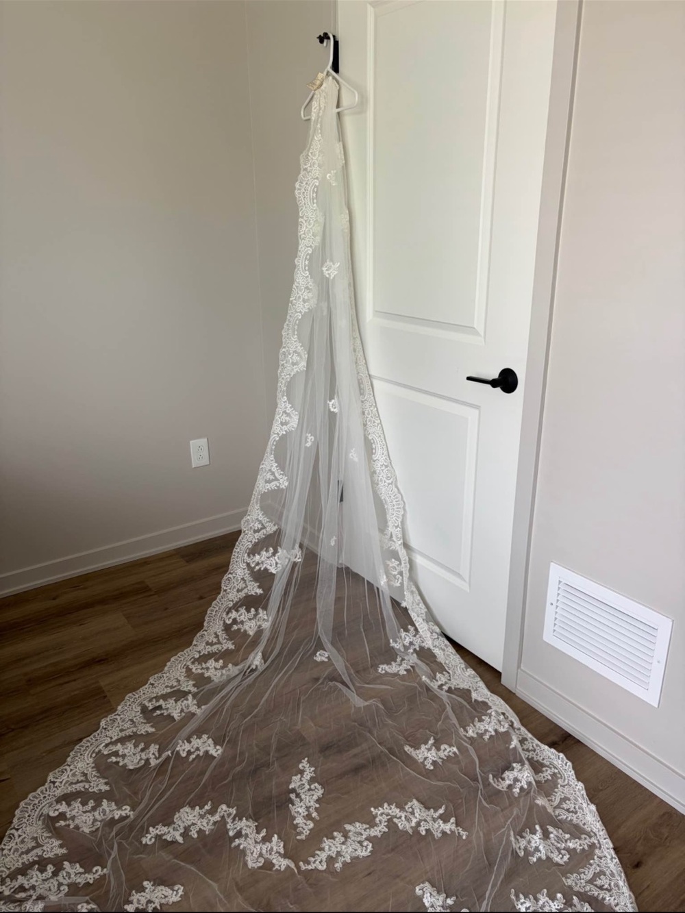 Ivory Lace Cathedral Wedding Veil with Embroidered Edge